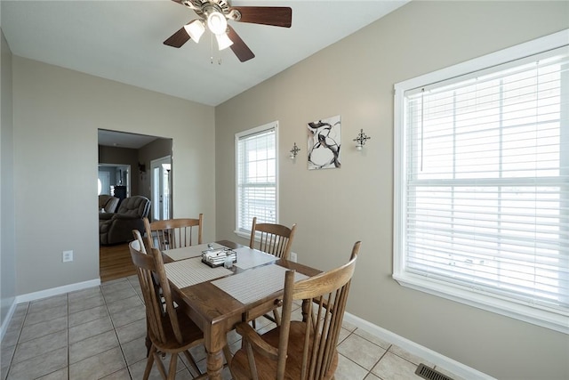 417 Mcgill Cir, Iva, SC 29655 - dining area with light tile patterned floors and ceiling fan