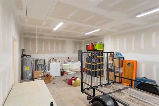 garage with fridge and water heater