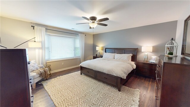 15009 Beacon Ridge Dr, Seneca, SC 29678 - bedroom with dark wood-type flooring, baseboards, and a ceiling fan