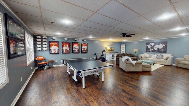 15009 Beacon Ridge Dr, Seneca, SC 29678 - recreation room with a ceiling fan, wood finished floors, a drop ceiling, plenty of natural light, and baseboards