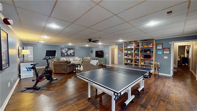 15009 Beacon Ridge Dr, Seneca, SC 29678 - game room featuring wood finished floors, a ceiling fan, baseboards, and a paneled ceiling