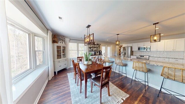 15009 Beacon Ridge Dr, Seneca, SC 29678 - dining area with dark wood-style floors, baseboards, and recessed lighting