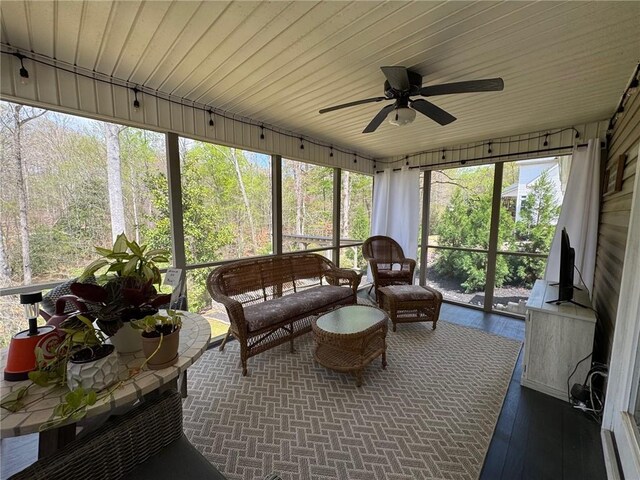 15009 Beacon Ridge Dr, Seneca, SC 29678 - sunroom featuring ceiling fan and an outdoor living space