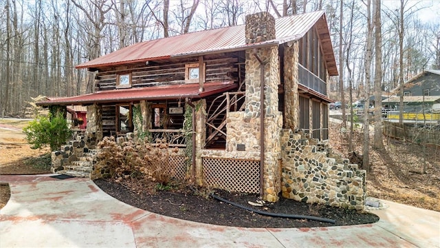 124-130 S Port Bass Dr, Fair Play, SC 29643 - cabin with stairway, metal roof, and stone siding
