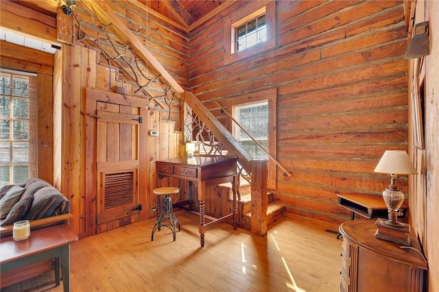 124-130 S Port Bass Dr, Fair Play, SC 29643 - interior space featuring wood finished floors, wood walls, and visible vents