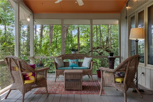 3 Windward Ct, Salem, SC 29676 - sunroom / solarium featuring a ceiling fan, wood-type flooring, and a wooden deck
