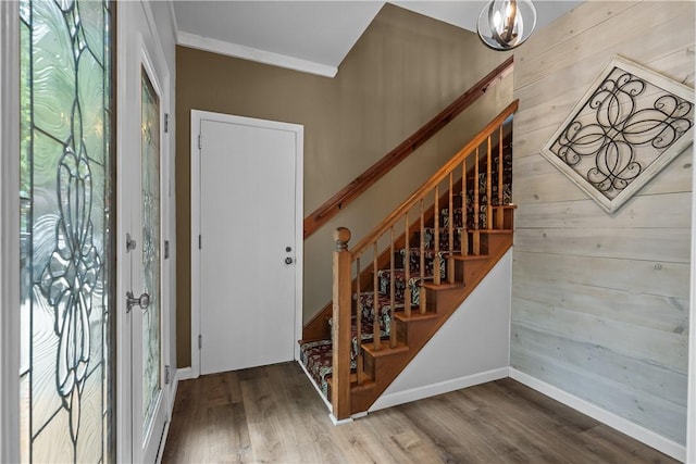 3 Windward Ct, Salem, SC 29676 - foyer entrance featuring stairway, wood finished floors, and wood walls