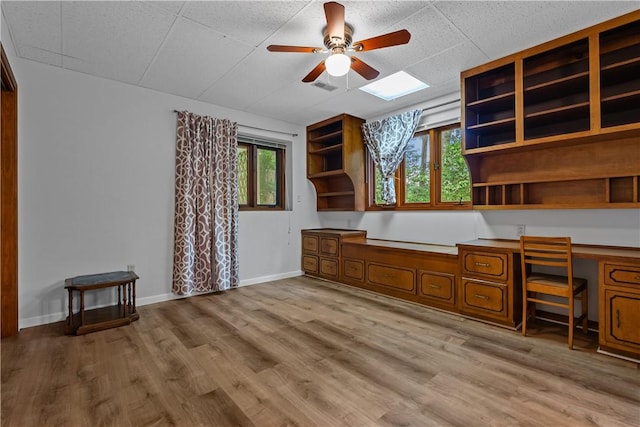 3 Windward Ct, Salem, SC 29676 - unfurnished office with ceiling fan, built in study area, light wood-style flooring, and a skylight