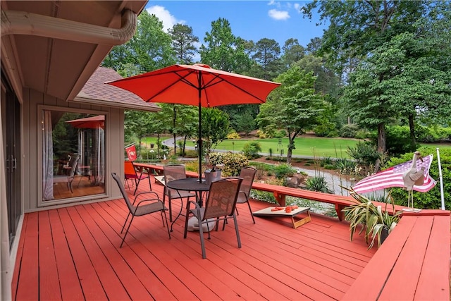 3 Windward Ct, Salem, SC 29676 - wooden deck with outdoor dining area and view of scattered trees