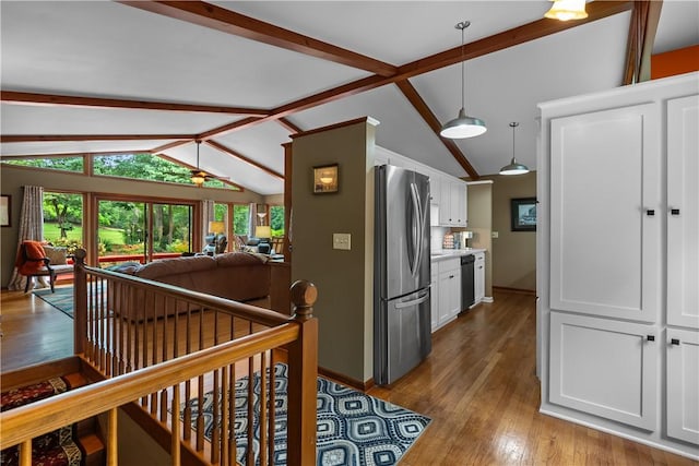 3 Windward Ct, Salem, SC 29676 - kitchen featuring stainless steel appliances, wood-type flooring, white cabinets, open floor plan, and pendant lighting