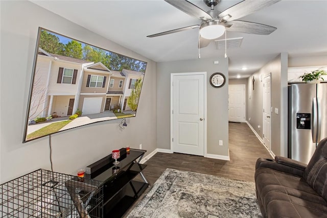 407 Oakmont Valley Trl, Seneca, SC 29678 - living area featuring wood finished floors, baseboards, a ceiling fan, and visible vents