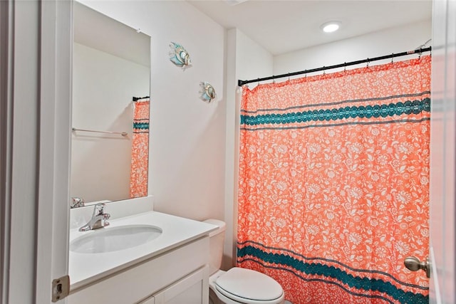 407 Oakmont Valley Trl, Seneca, SC 29678 - bathroom with toilet, curtained shower, and vanity