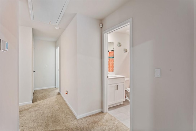 407 Oakmont Valley Trl, Seneca, SC 29678 - hall with baseboards, attic access, and light colored carpet