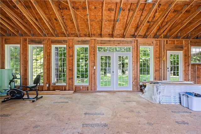 unfurnished sunroom featuring french doors