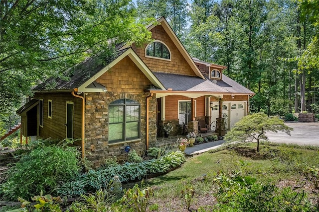14029 Azalea Dr, Seneca, SC 29678 - craftsman inspired home with a garage, roof with shingles, stone siding, and concrete driveway