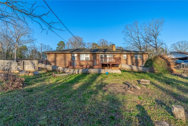 204 Clarke Stream Dr, Anderson, SC 29621 - back of house featuring a yard, fence, a deck, and a chimney