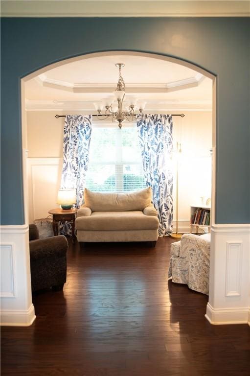 24 Dunsborough Dr, Simpsonville, SC 29680 - living area with a tray ceiling, arched walkways, and ornamental molding