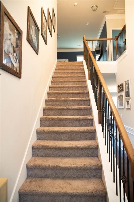 24 Dunsborough Dr, Simpsonville, SC 29680 - stairs with ornamental molding and recessed lighting