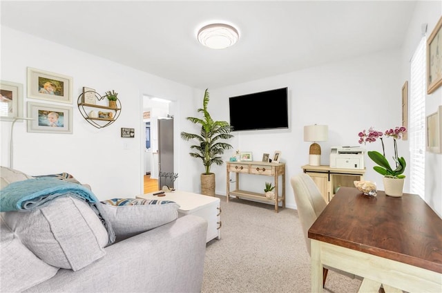 living room with light carpet