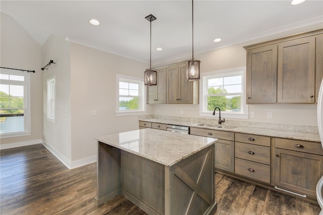 217 Jackson Rd, Iva, SC 29655 - kitchen with baseboards, a healthy amount of sunlight, a sink, and dark wood-type flooring