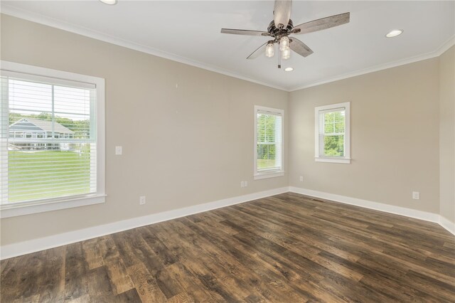 217 Jackson Rd, Iva, SC 29655 - unfurnished room featuring dark wood-type flooring, crown molding, baseboards, and recessed lighting