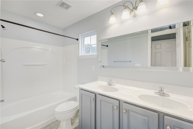101 Pin Oak Ct, Easley, SC 29642 - bathroom with toilet, shower / bath combination, visible vents, and a sink