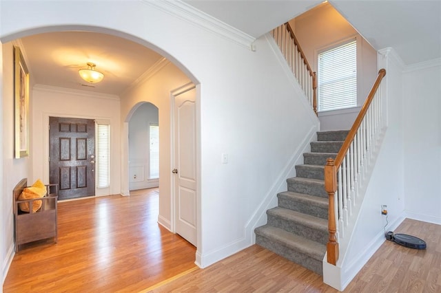 118 Easy Gap Rd, Anderson, SC 29621 - foyer entrance featuring light wood-style floors, healthy amount of natural light, stairway, and crown molding