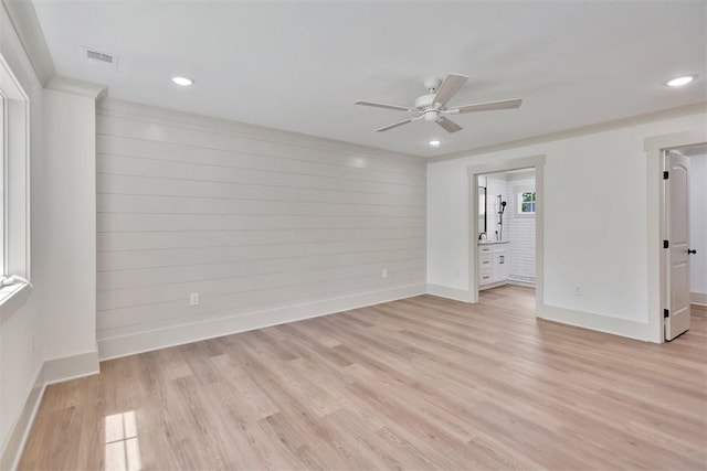 138 Jackson Cir, Anderson, SC 29625 - spare room featuring a ceiling fan, light wood-type flooring, baseboards, visible vents, and recessed lighting