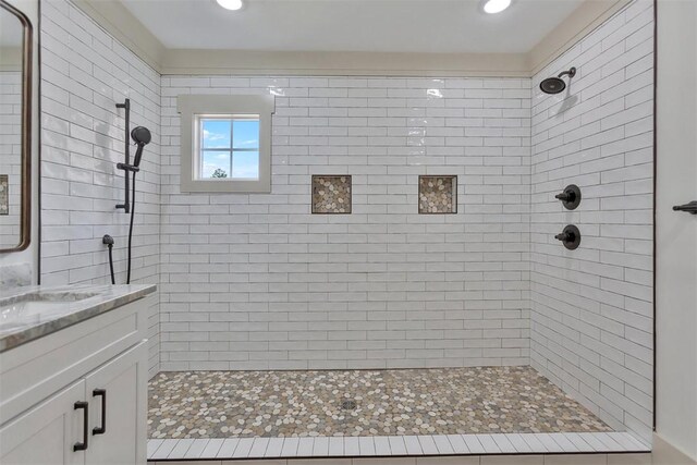 138 Jackson Cir, Anderson, SC 29625 - bathroom featuring recessed lighting, vanity, and tiled shower
