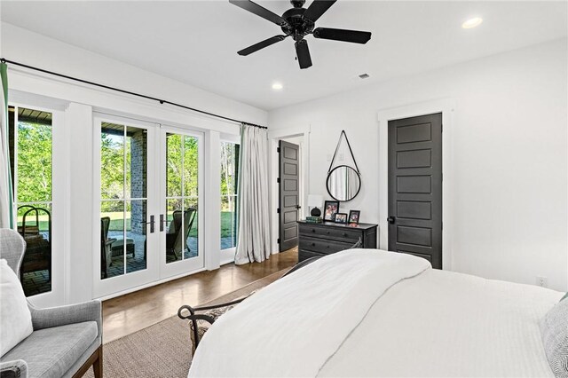 211 Quay Ct, Sunset, SC 29685 - bedroom with french doors, wood finished floors, access to outside, and recessed lighting
