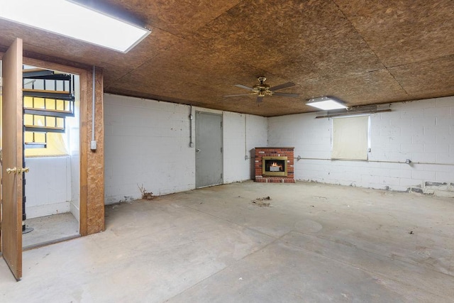 221 Lakeview Dr, Liberty, SC 29657 - below grade area with concrete block wall and ceiling fan