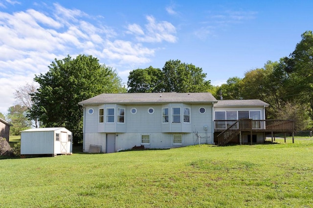 221 Lakeview Dr, Liberty, SC 29657 - rear view of house featuring a wooden deck, a yard, a shed, and stairs