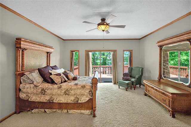 234 Chandlers Ferry Dr, Hartwell, GA 30643 - bedroom featuring carpet floors, access to exterior, crown molding, and ceiling fan