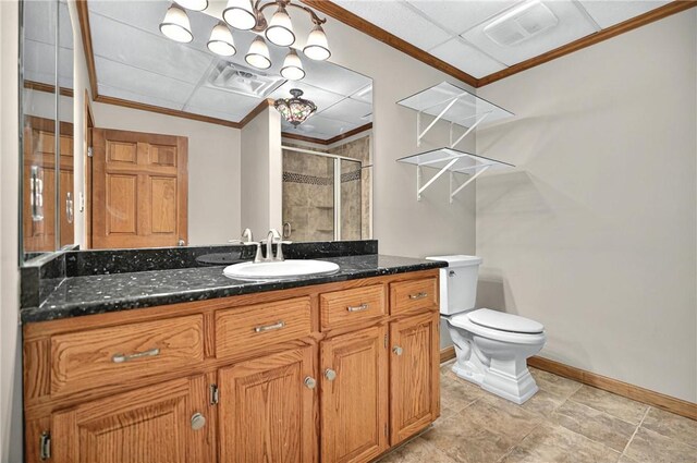234 Chandlers Ferry Dr, Hartwell, GA 30643 - bathroom featuring a shower stall, visible vents, baseboards, and ornamental molding
