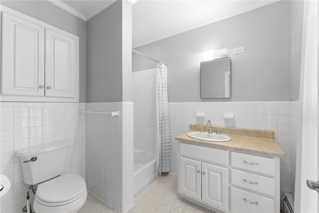 112 Briar Creek Ln, Anderson, SC 29621 - full bathroom with a baseboard heating unit, vanity, tile walls, a wainscoted wall, and toilet