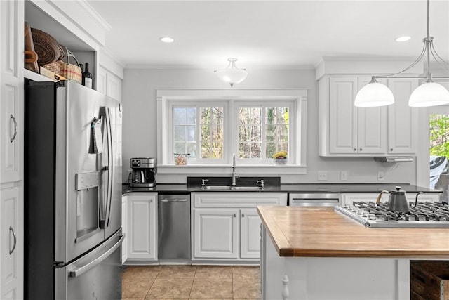 112 Briar Creek Ln, Anderson, SC 29621 - kitchen with wood counters, a healthy amount of sunlight, stainless steel appliances, and a sink