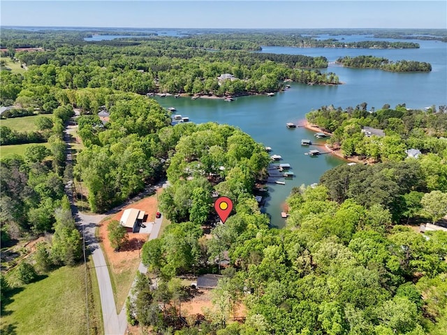 aerial view with a view of trees and a water view