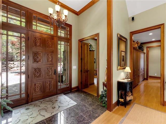 220 Long Cove Ct, Sunset, SC 29685 - entrance foyer featuring a chandelier, a healthy amount of sunlight, a towering ceiling, and baseboards