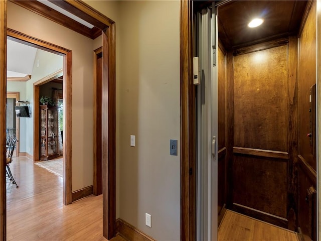 220 Long Cove Ct, Sunset, SC 29685 - hall featuring light wood finished floors, baseboards, and elevator
