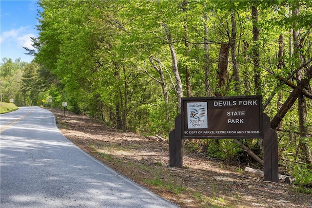 view of home's community featuring a forest view and driveway