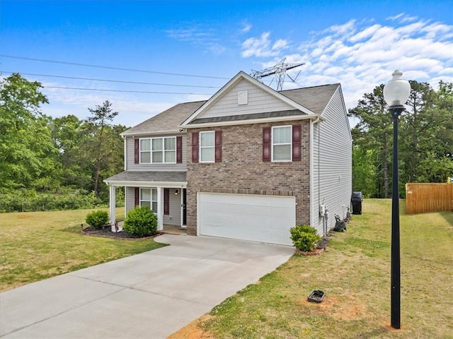 238 Hillendale Way, Pelzer, SC 29669 - traditional home featuring concrete driveway, fence, a garage, brick siding, and a front yard