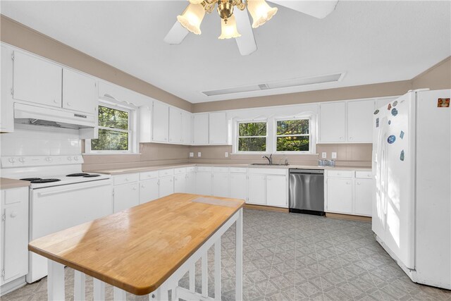 105 Bonner Rd, Mountain Rest, SC 29664 - kitchen featuring a sink, white appliances, light countertops, and under cabinet range hood