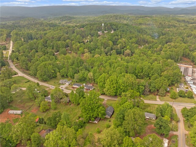 bird's eye view featuring a mountain view and a view of trees