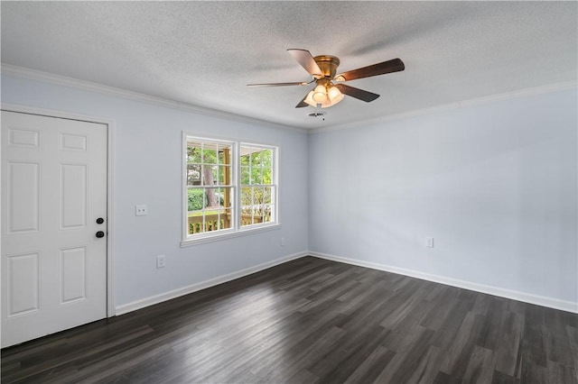 1004 Gilreath Rd, Anderson, SC 29621 - spare room with ornamental molding, dark wood finished floors, ceiling fan, baseboards, and a textured ceiling