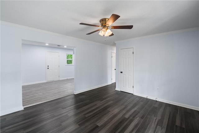 1004 Gilreath Rd, Anderson, SC 29621 - empty room featuring dark wood-style flooring, baseboards, a ceiling fan, and ornamental molding