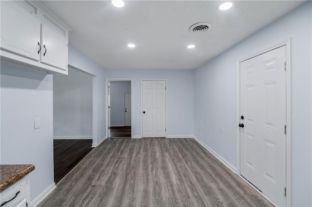 1004 Gilreath Rd, Anderson, SC 29621 - unfurnished dining area featuring dark wood-style flooring, baseboards, and recessed lighting