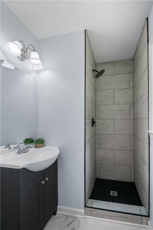 1004 Gilreath Rd, Anderson, SC 29621 - bathroom featuring marble finish floors, a stall shower, vanity, and baseboards