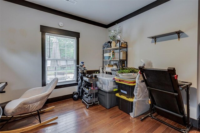 office with wood-type flooring