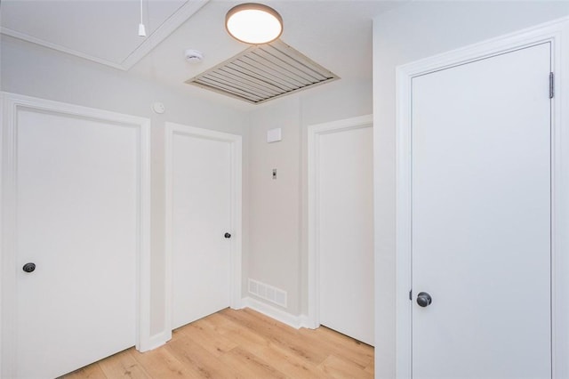 4082 Old Portman Rd, Anderson, SC 29626 - corridor featuring attic access, visible vents, and light wood-style flooring
