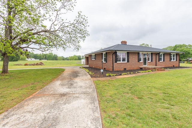 4082 Old Portman Rd, Anderson, SC 29626 - ranch-style house featuring a front lawn, a chimney, concrete driveway, and brick siding